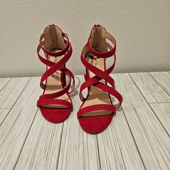 Penny Loves Kenny Bright Red Strappy Heels- Women's 7.5 - Picture 1 of 5